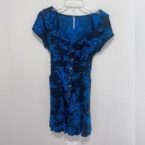 Free People Black Blue Collared Mini Dress Size 2